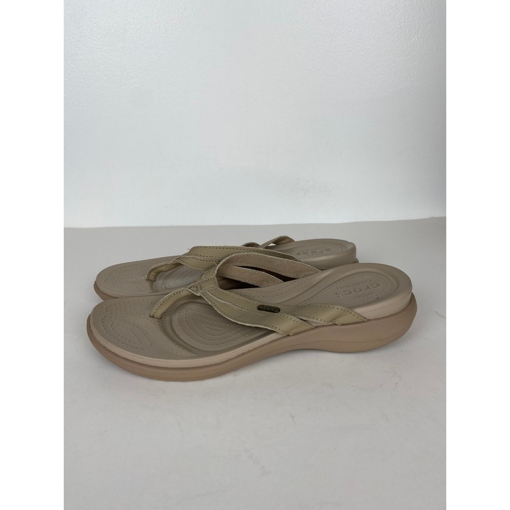 Crocs Dual Comfort Capri V Women's Flip Flop Size 11 Cream Thong Faux Leather - Picture 4 of 11